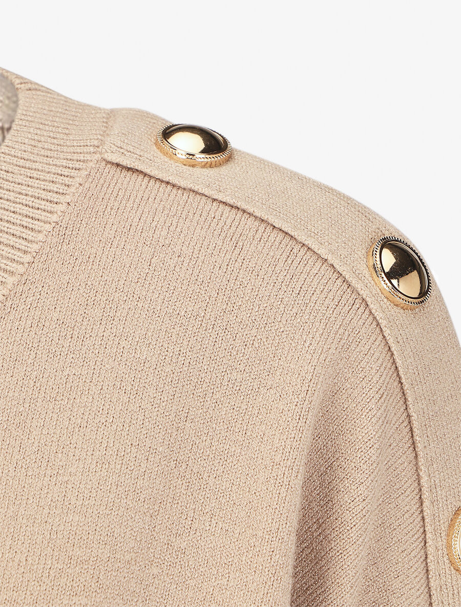 Dunne trui met ronde hals en sierknopen - beige - Image 6