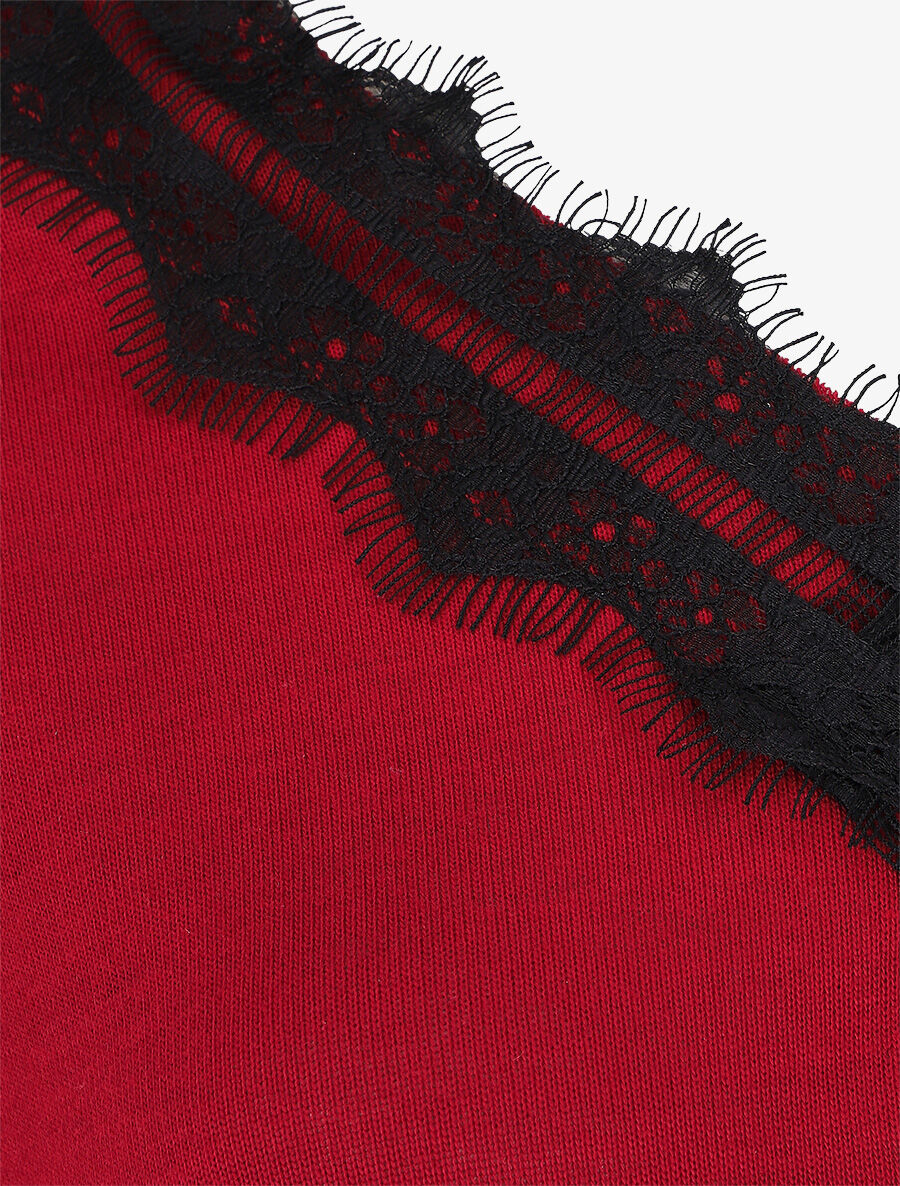Dunne trui met V-hals en kanten rug - bordeauxrood - Image 3
