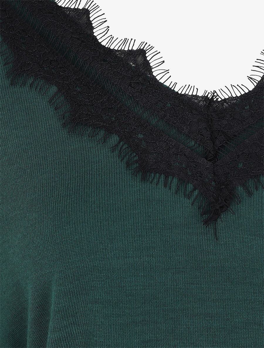 Dunne trui met V-hals en kanten rug - groen - Image 3