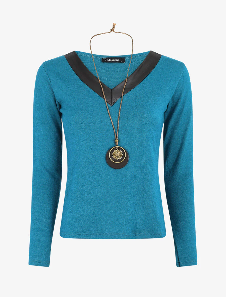 Dunne V-hals imitatie trui - Eendblauw