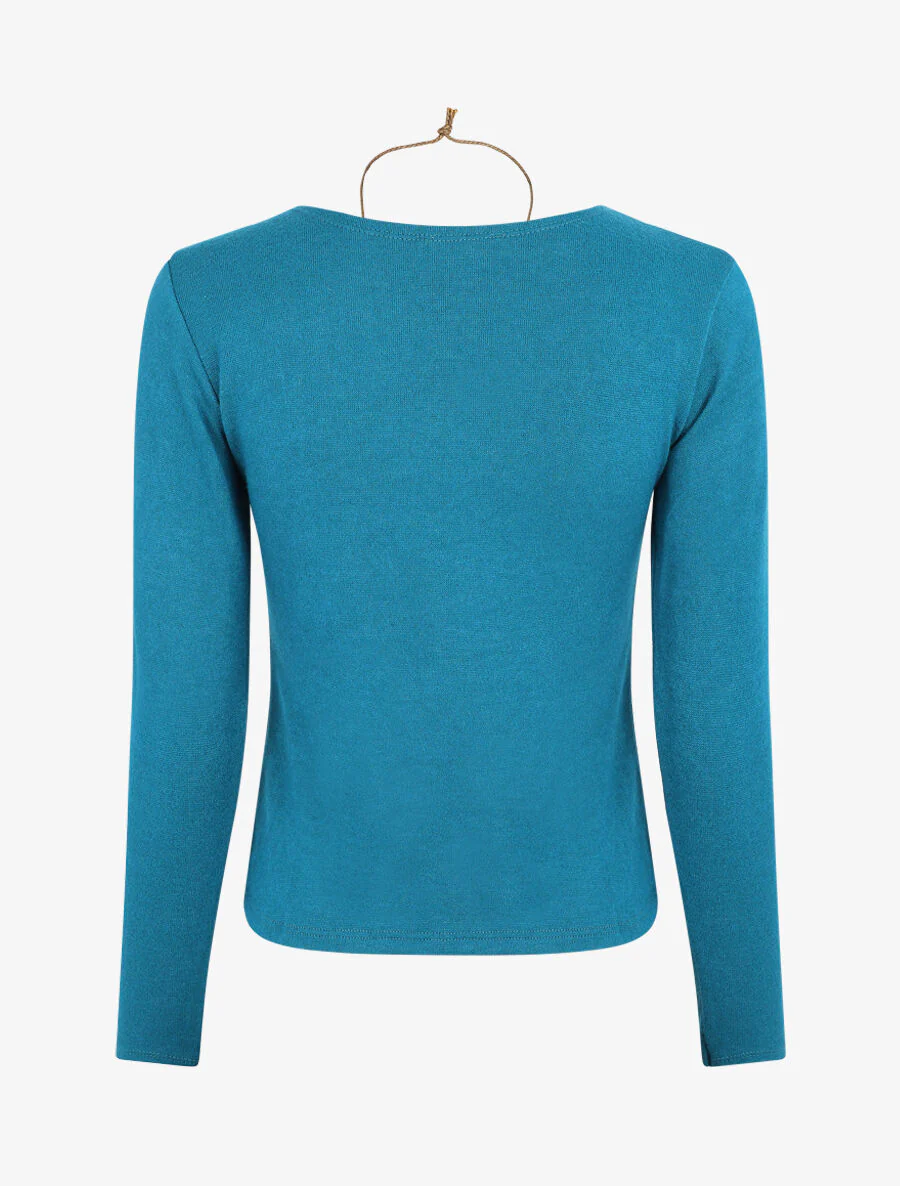 Dunne V-hals imitatie trui - Eendblauw - Image 2