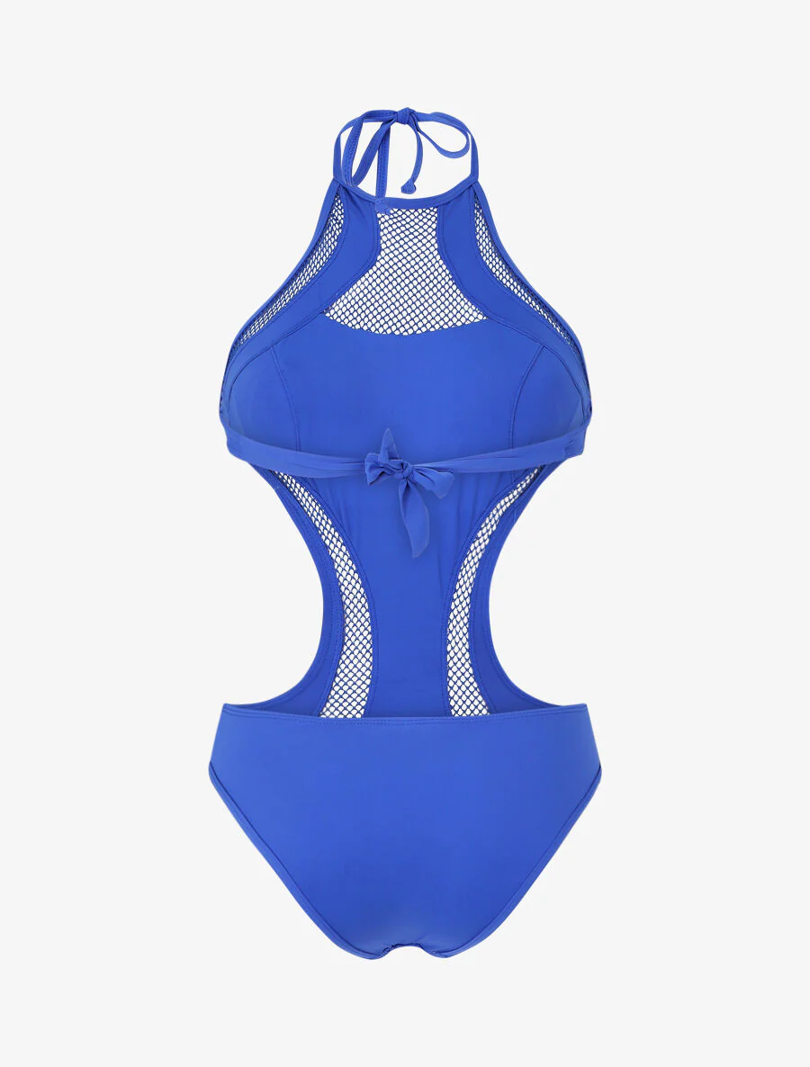 Een badpak met netstof inzetstukken - Elektrisch blauw - Image 2