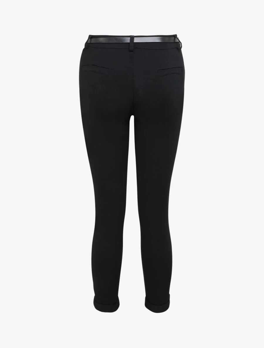 Een effen 7/8 broek met omgekeerde zomen - Zwart - Image 2