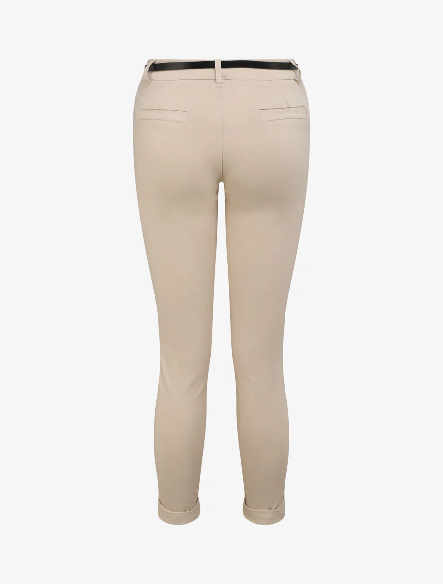 Een effen 7/8 broek met omgekeerde zomen - beige - Image 2