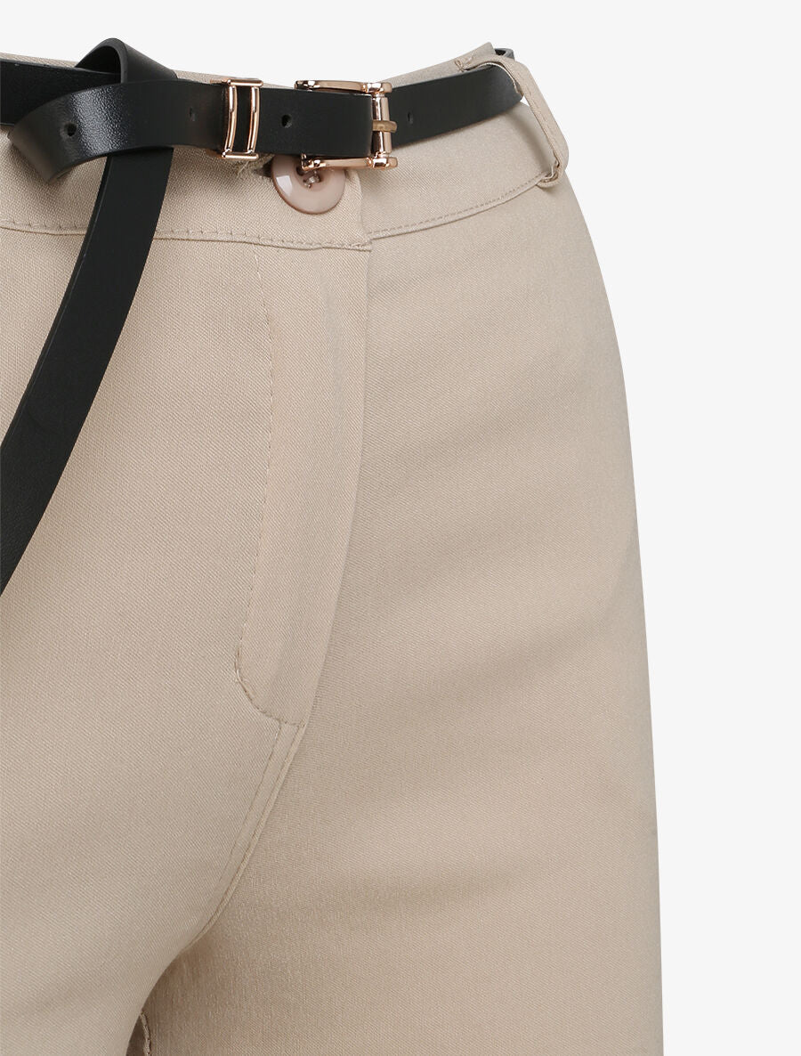 Een effen 7/8 broek met omgekeerde zomen - beige - Image 3