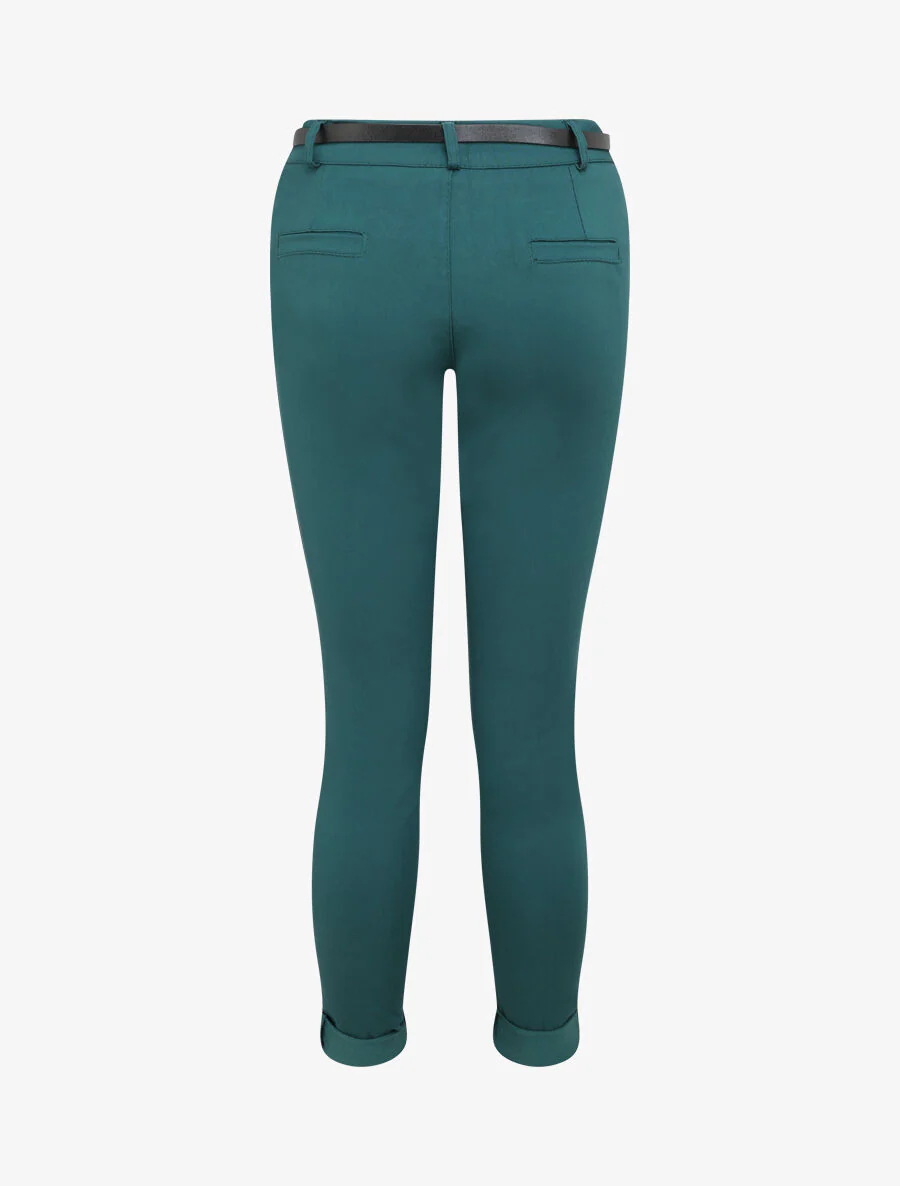 Een effen 7/8 broek met omgekeerde zomen - Dennengroen - Image 2
