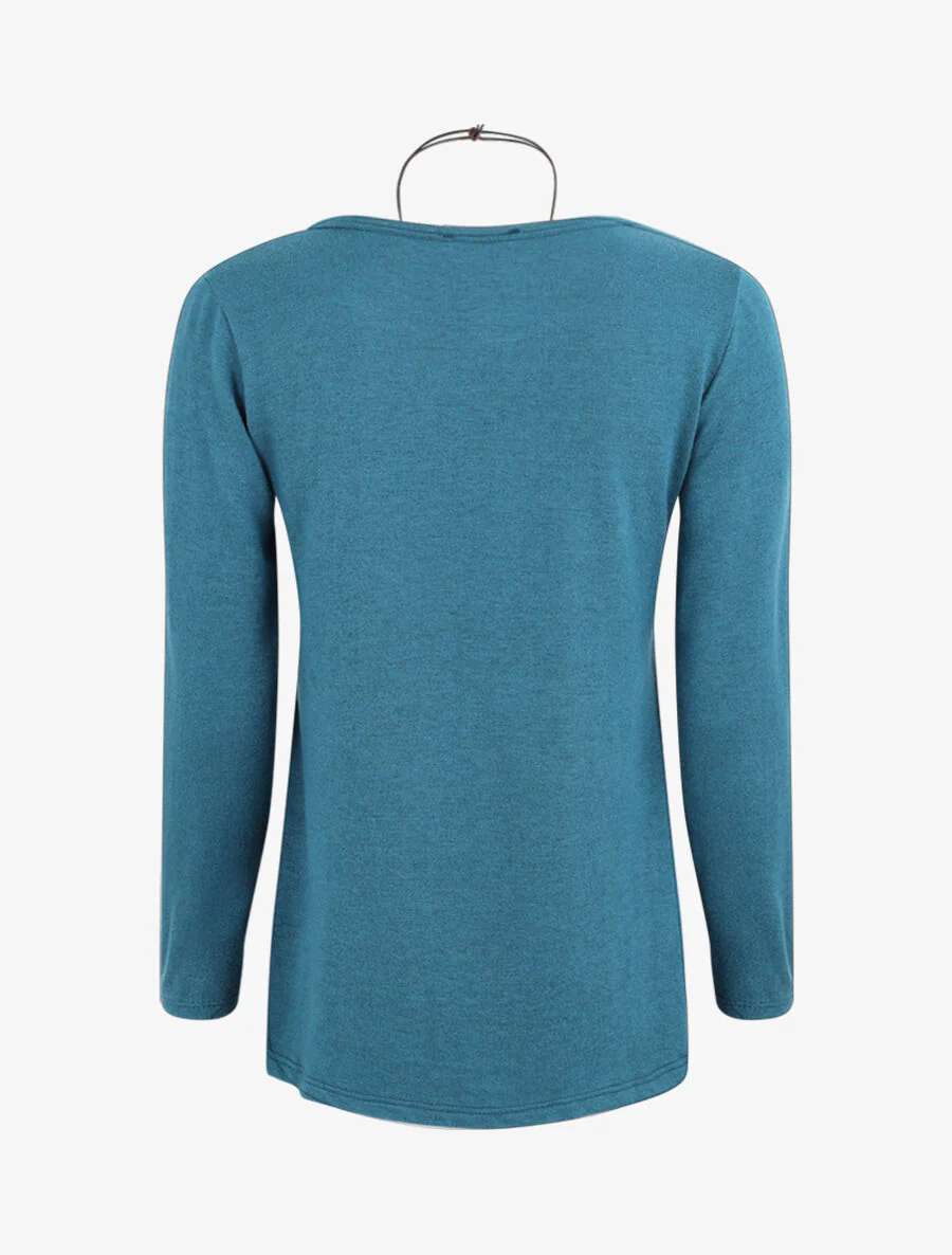 Een effen asymmetrische lage trui - Eendblauw - Image 2