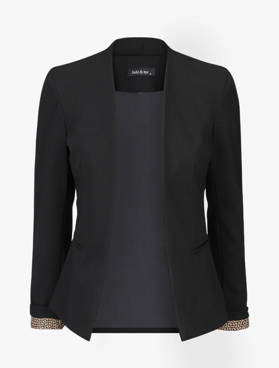 Een effen blazer met een Grieks gedrukte revers - Zwart