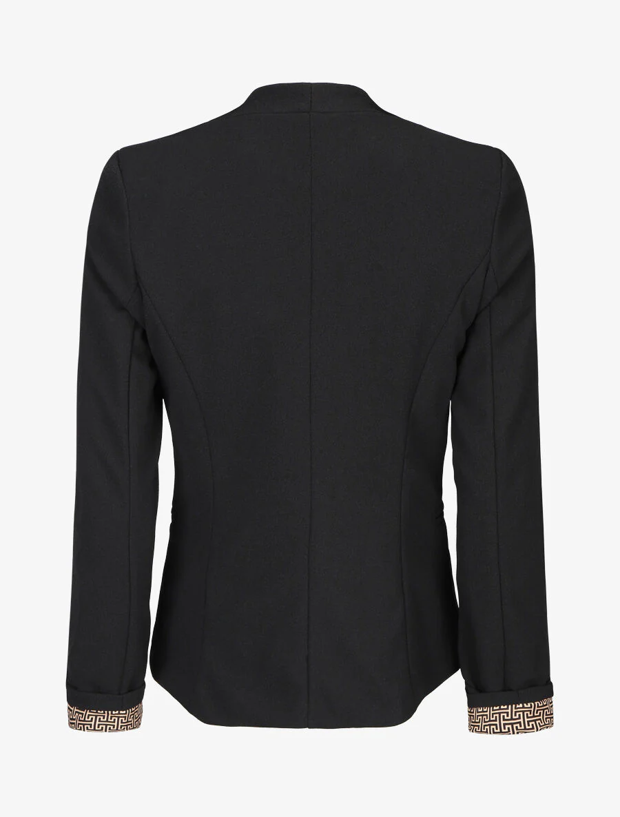 Een effen blazer met een Grieks gedrukte revers - Zwart - Image 2