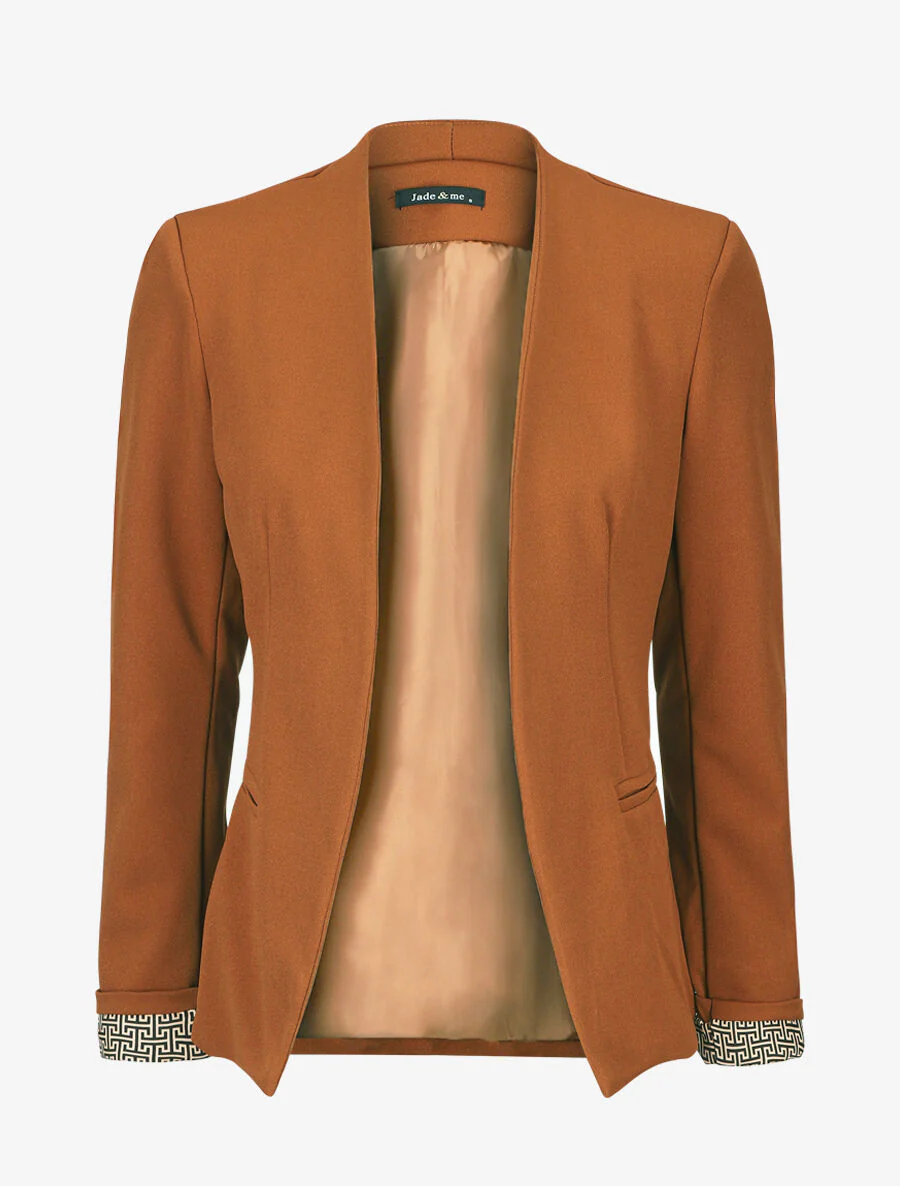 Een effen blazer met een Grieks gedrukte revers - Kameel