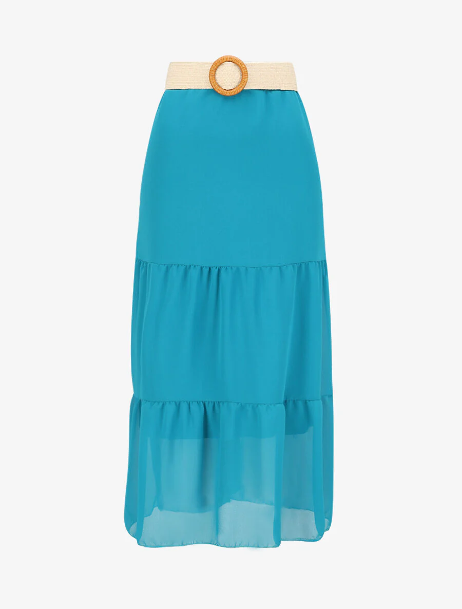 Een effen lange zijden rok - Blauwgroen