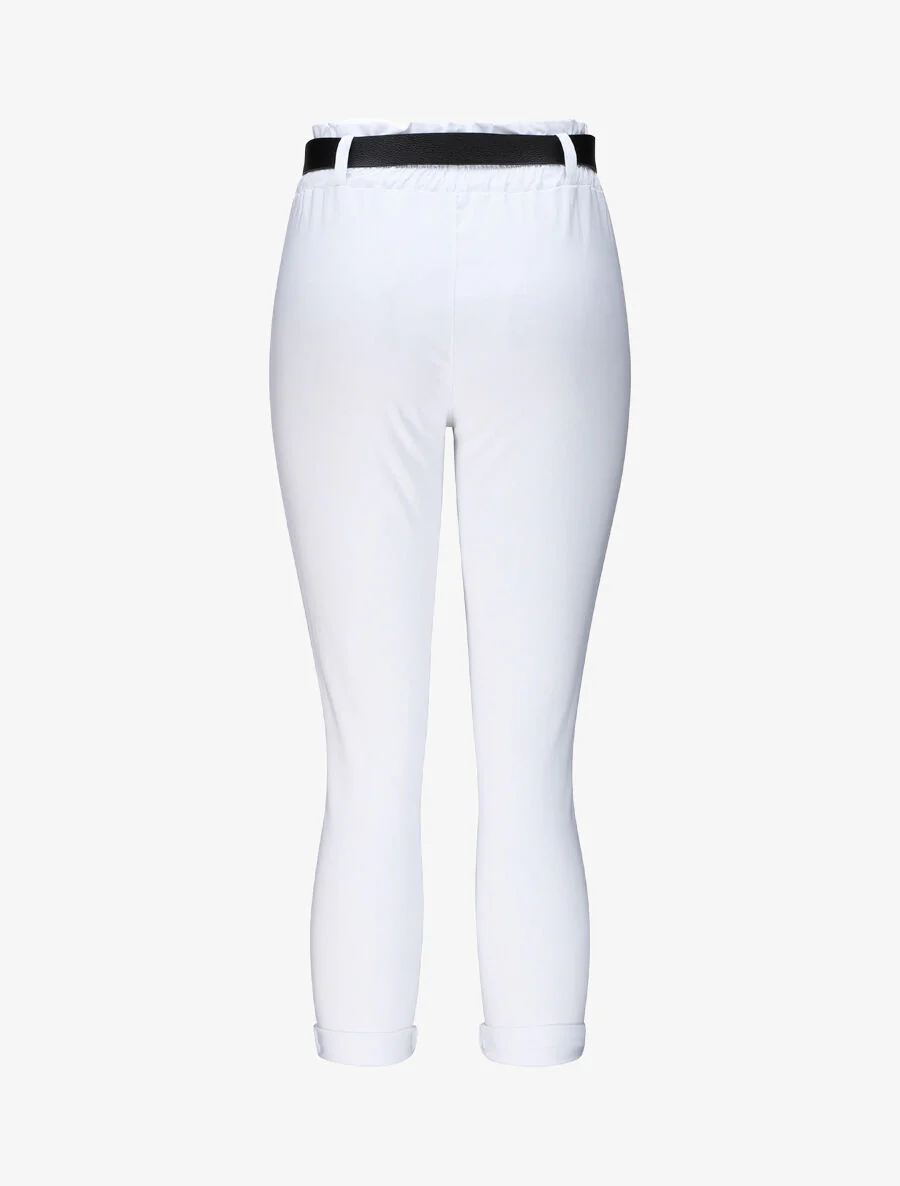 Een effen paper bag broek met riem - Wit - Image 2
