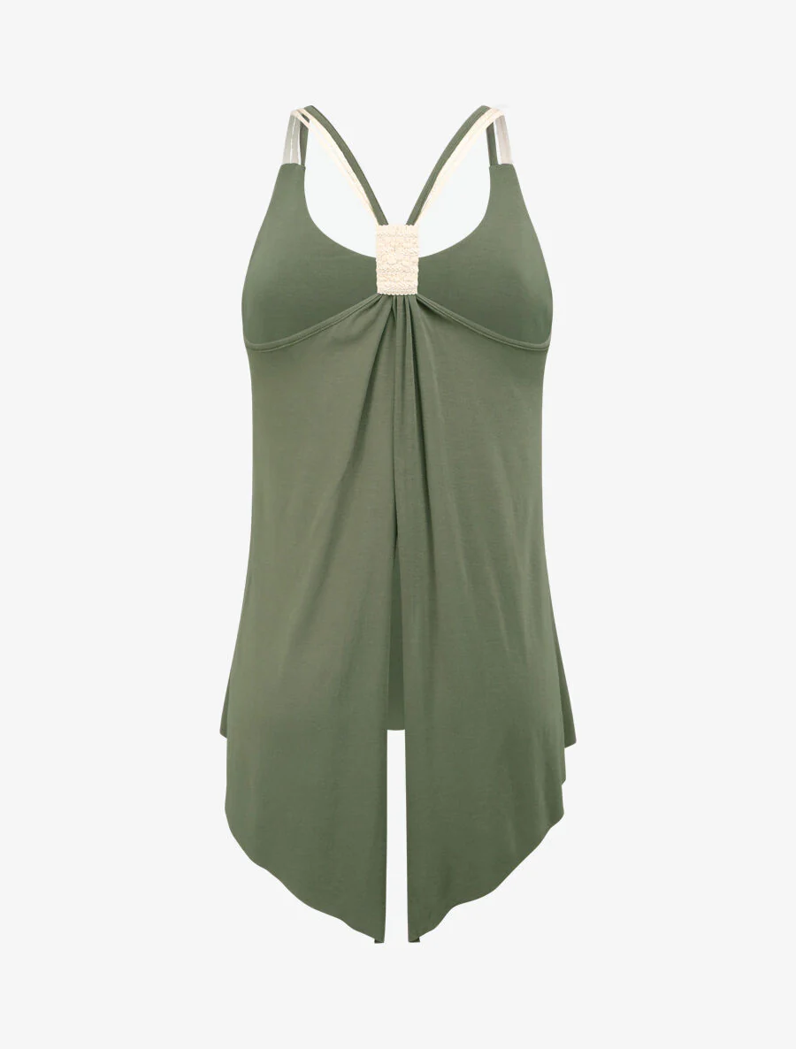 Een effen top met schouderbanden in touwstijl - Khaki - Image 2