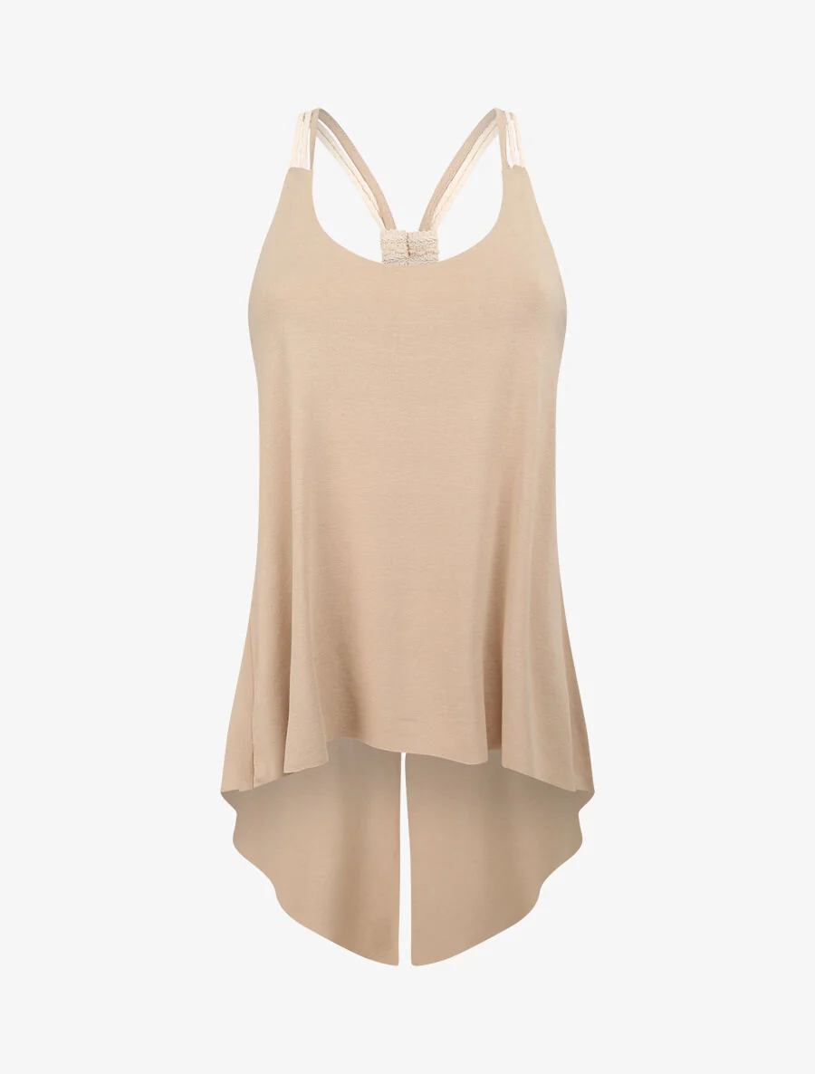 Een effen top met schouderbanden in touwstijl - Beige