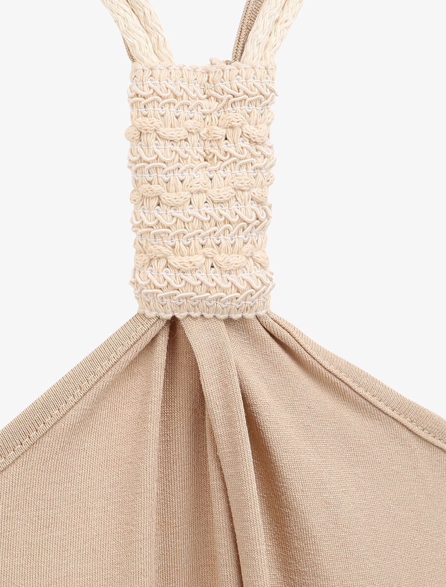 Een effen top met schouderbanden in touwstijl - Beige - Image 3