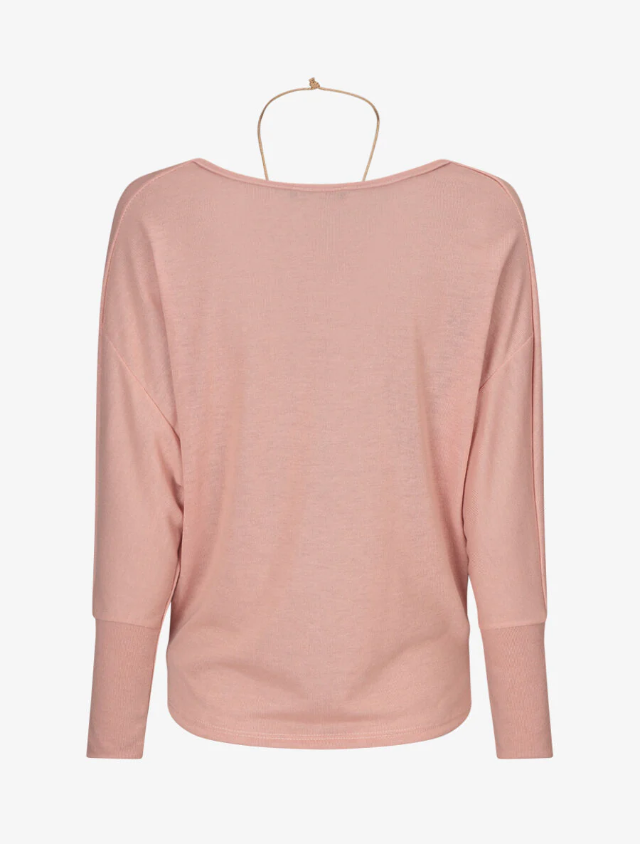 Een effen trui met een bijenkorfhals en een ketting - Roze - Image 2