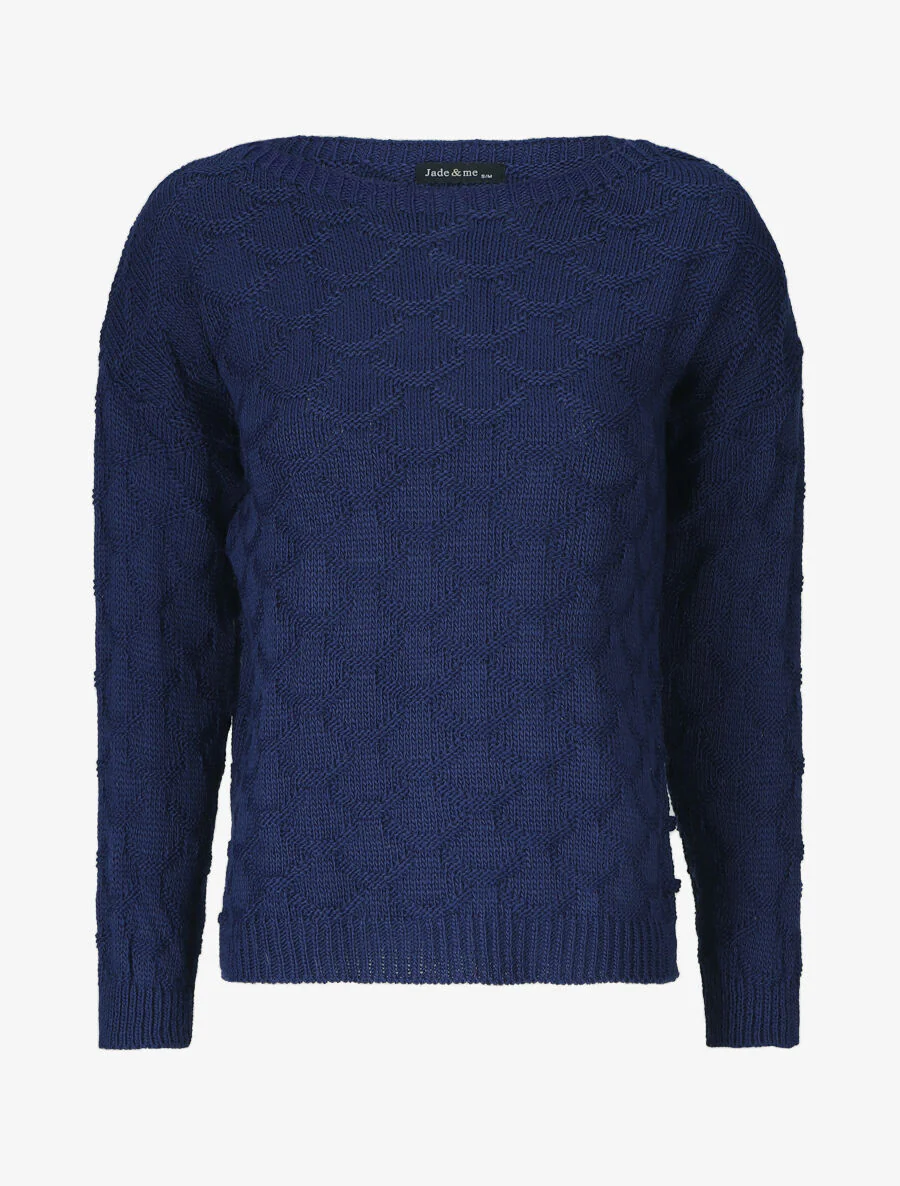 Een effen trui met een bootkraag - Donkerblauw