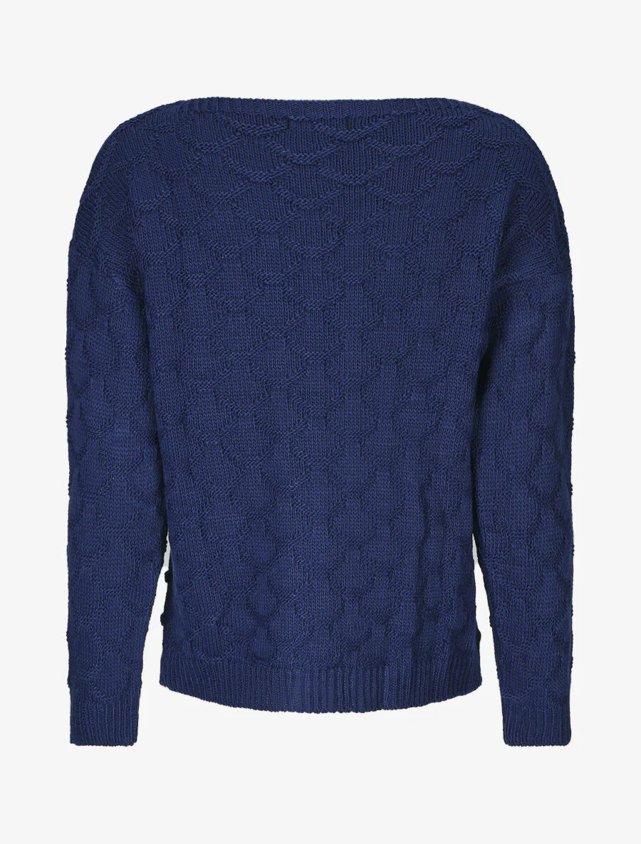 Een effen trui met een bootkraag - Donkerblauw - Image 2