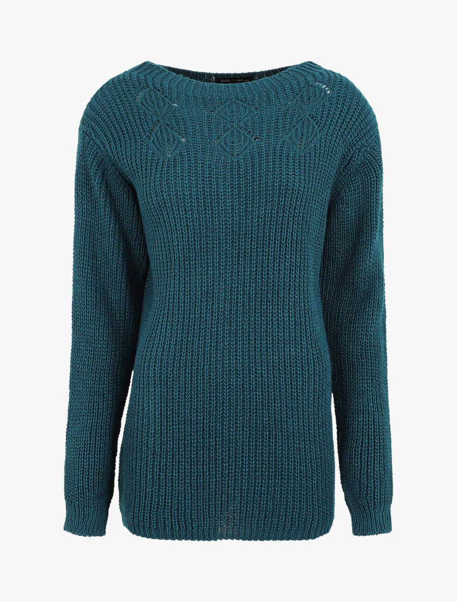 Een lange effen trui - Blauwgroen