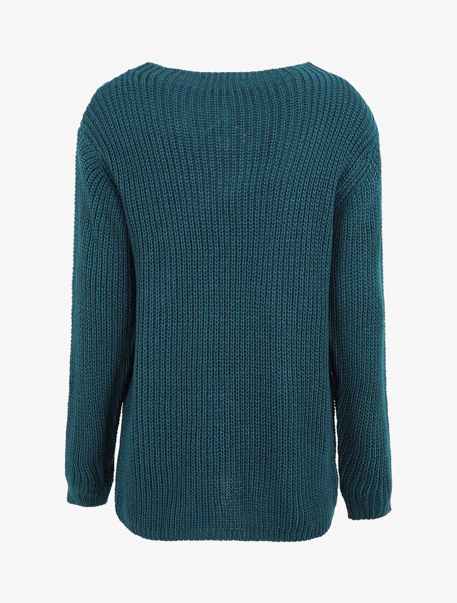 Een lange effen trui - Blauwgroen - Image 2