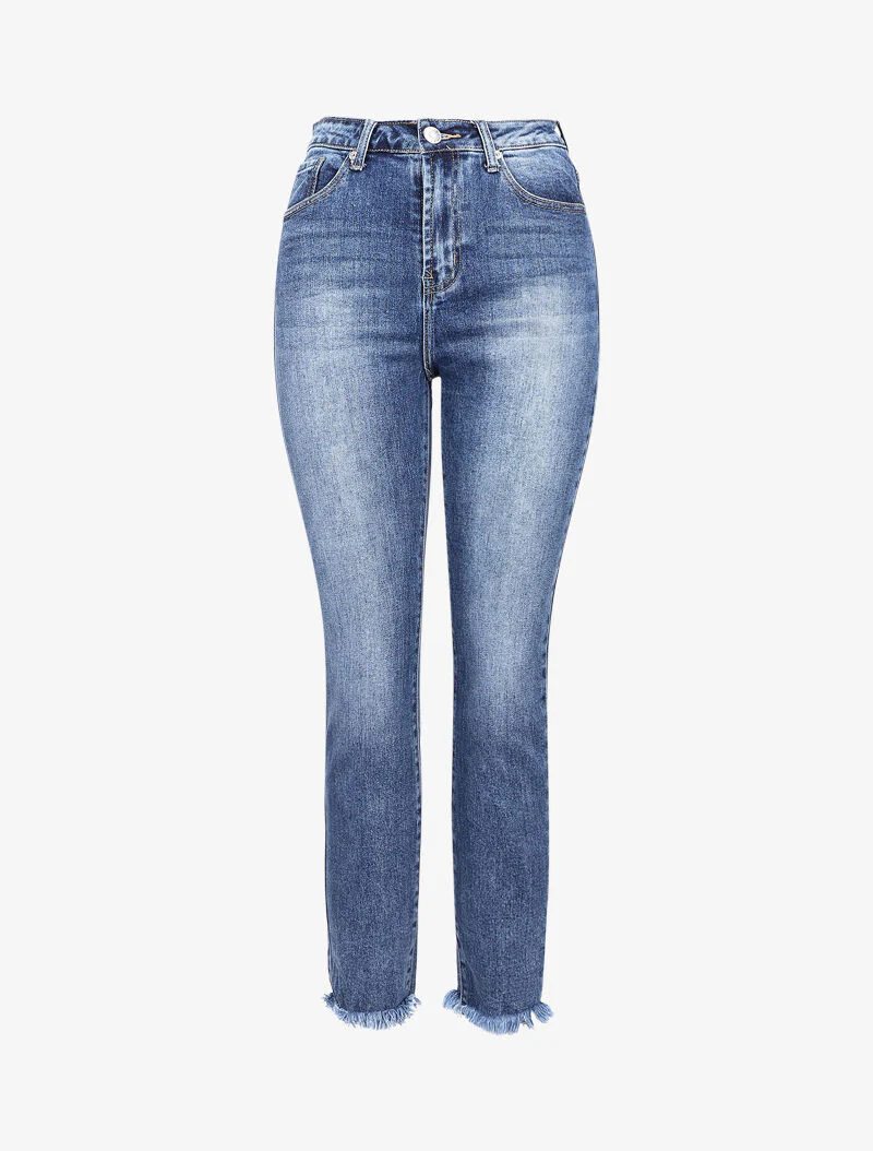 Een verwassen Jean boyfriend met rafelige randen - Blauw denim