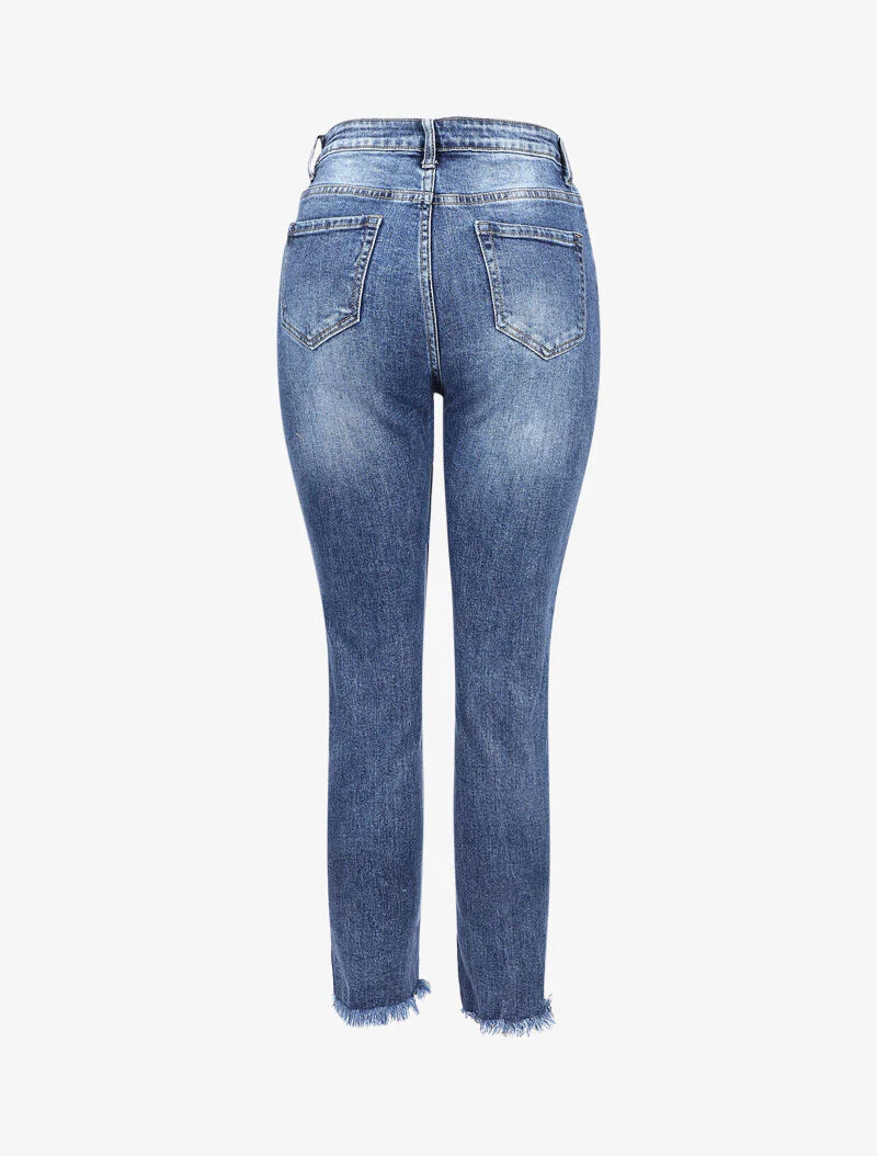 Een verwassen Jean boyfriend met rafelige randen - Blauw denim - Image 2
