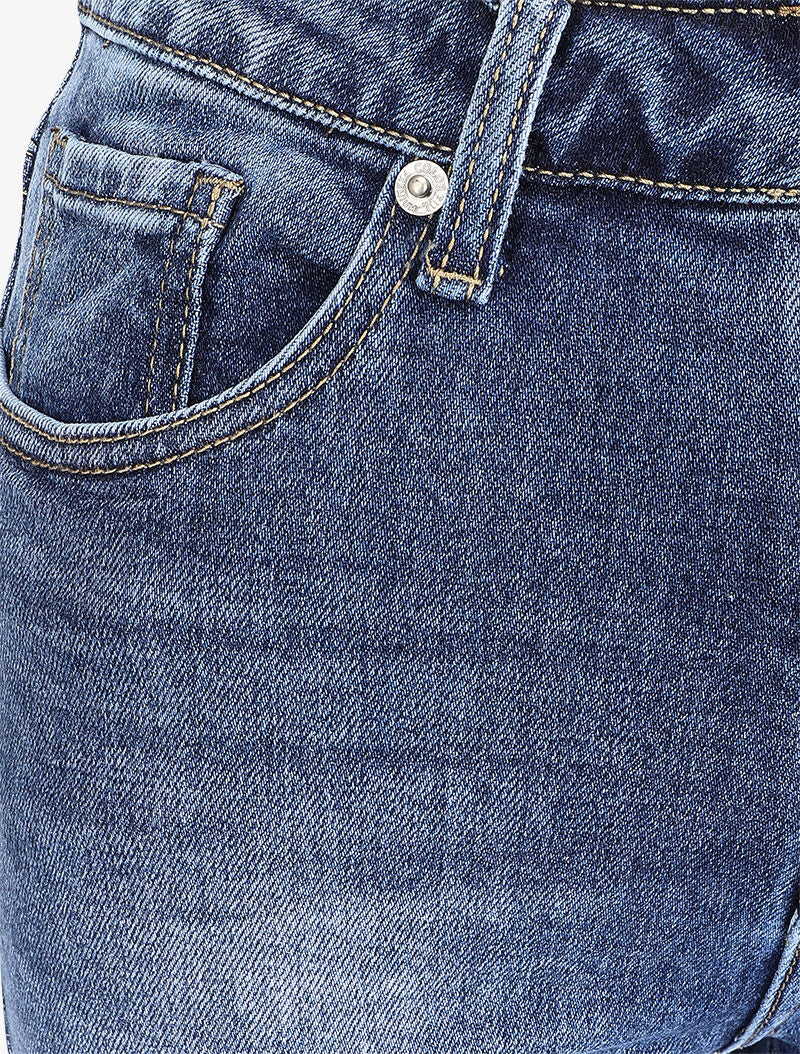 Een verwassen Jean boyfriend met rafelige randen - Blauw denim - Image 3