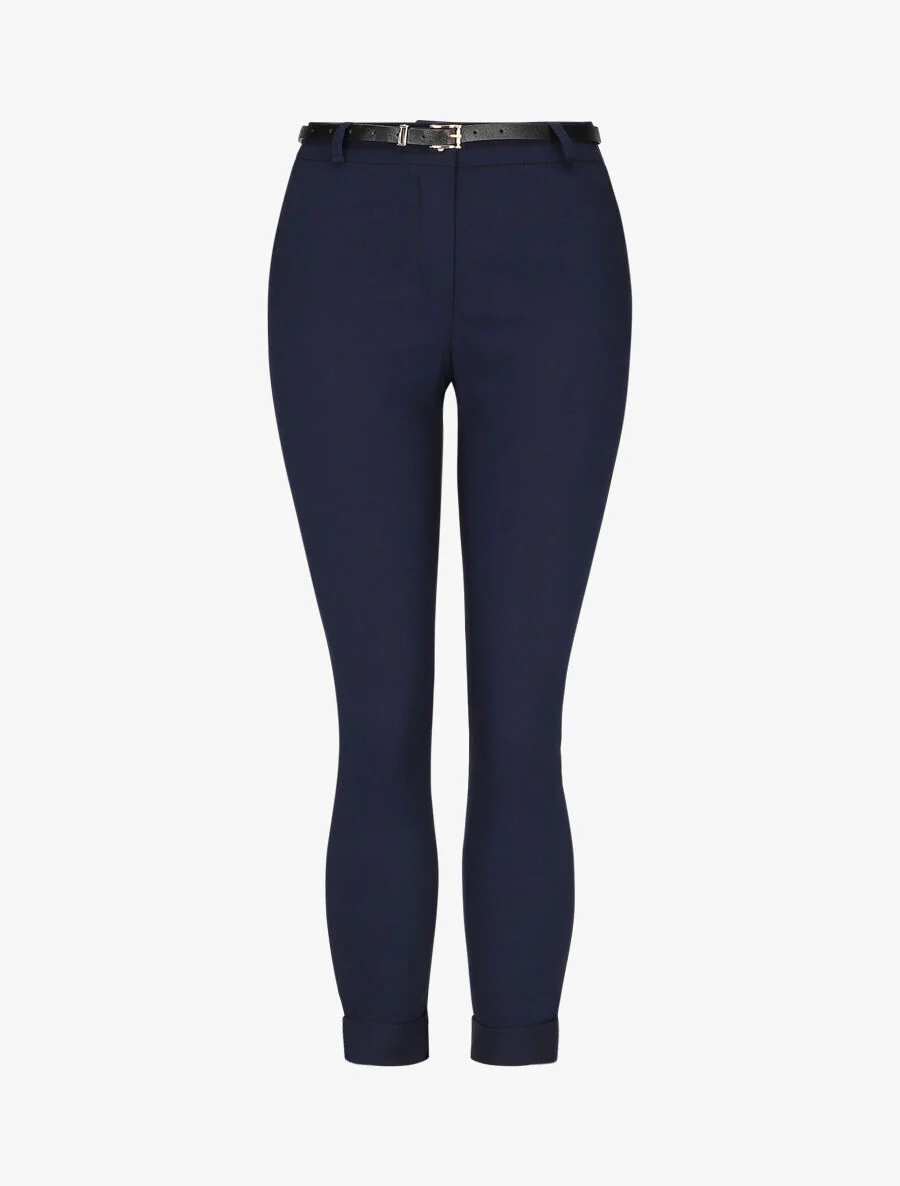 Effen 7/8 broek met revers - Marineblauw