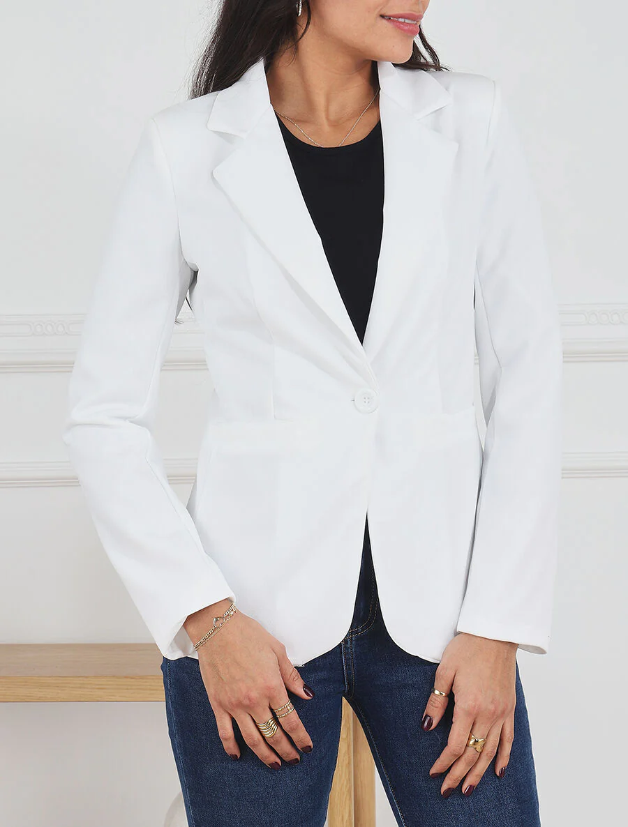 Effen blazer met één knoop - wit - Image 4