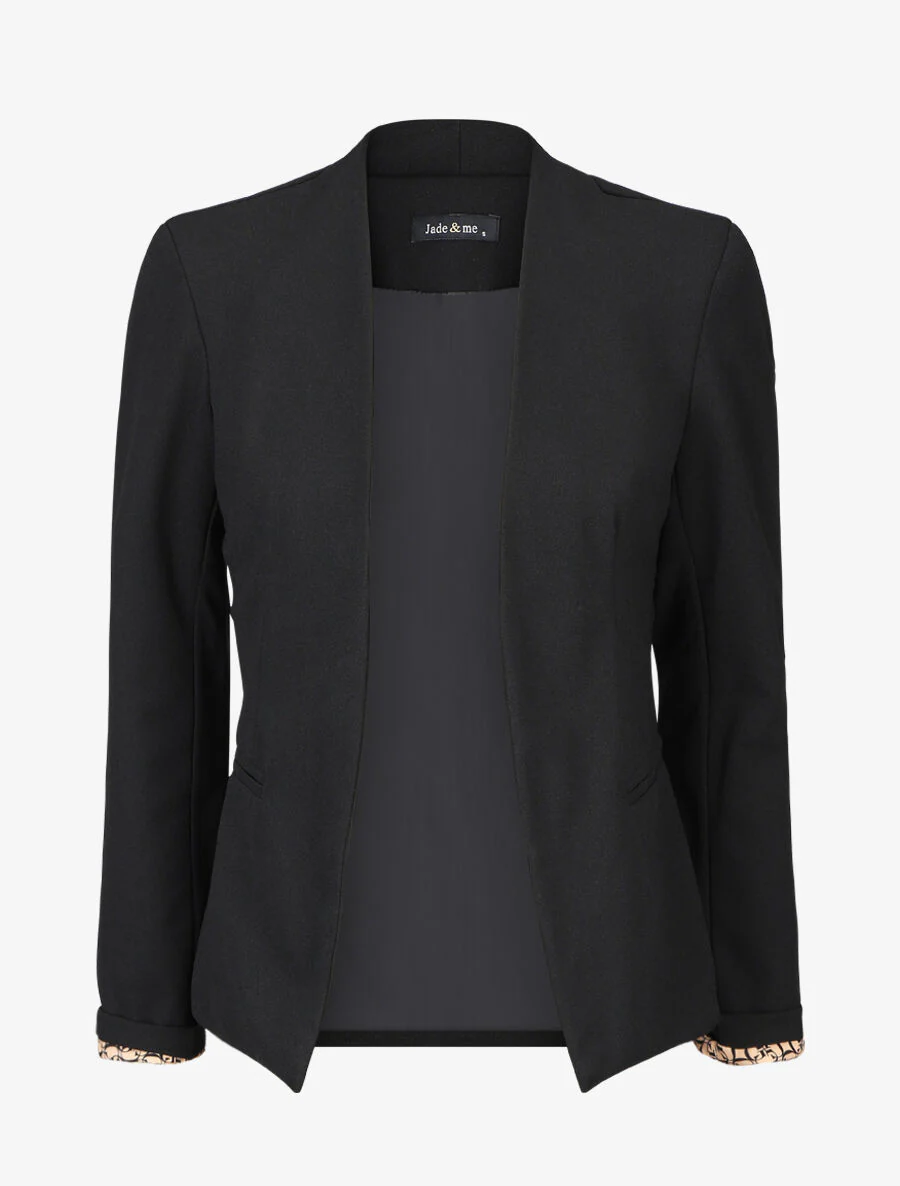 Effen blazer met gedrukte grafische revers - Zwart/camel
