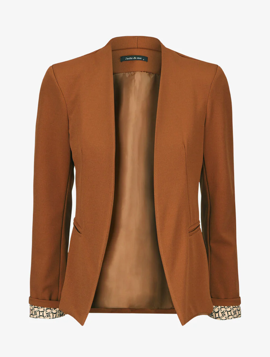Effen blazer met gedrukte grafische revers - Camel