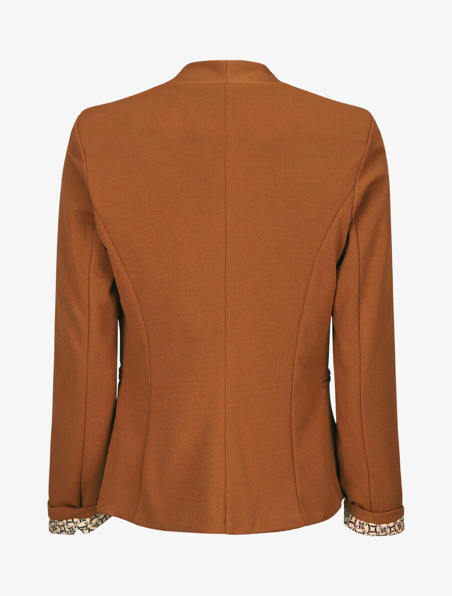 Effen blazer met gedrukte grafische revers - Camel - Image 2