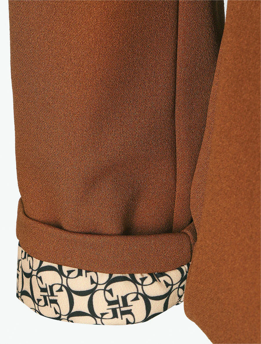 Effen blazer met gedrukte grafische revers - Camel - Image 3