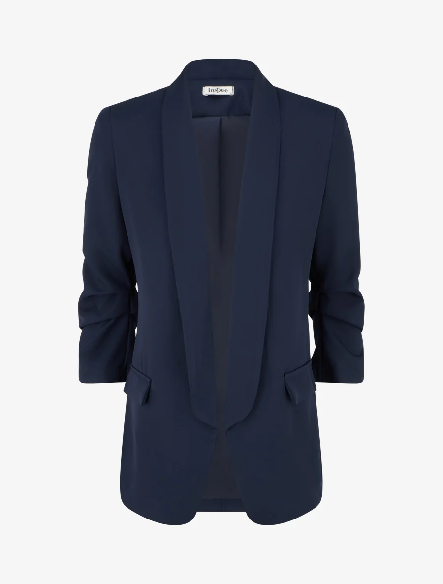 Effen blazer met geplooide mouwen - Marine