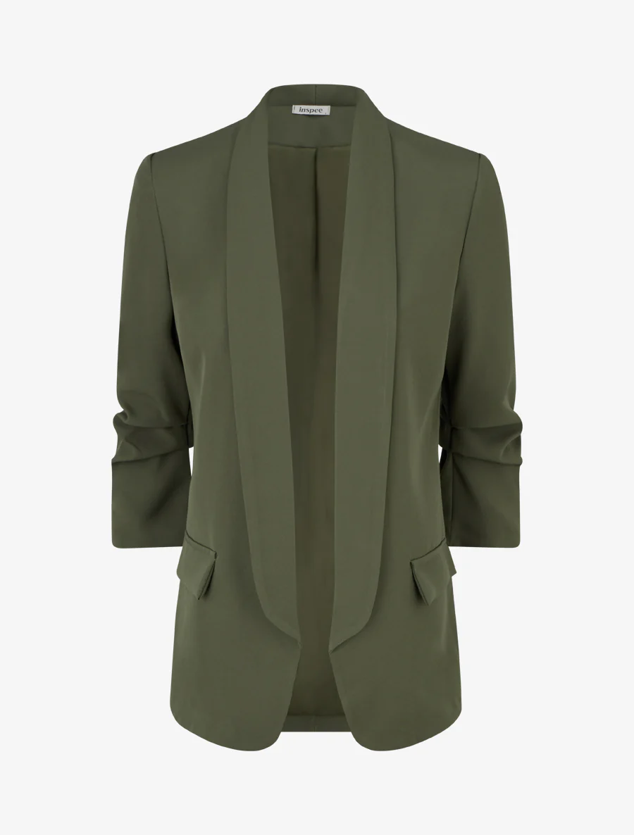 Effen blazer met geplooide mouwen - Kaki