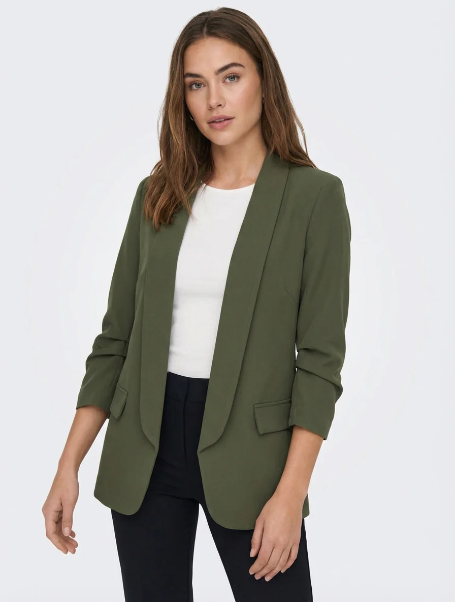 Effen blazer met geplooide mouwen - Kaki - Image 4