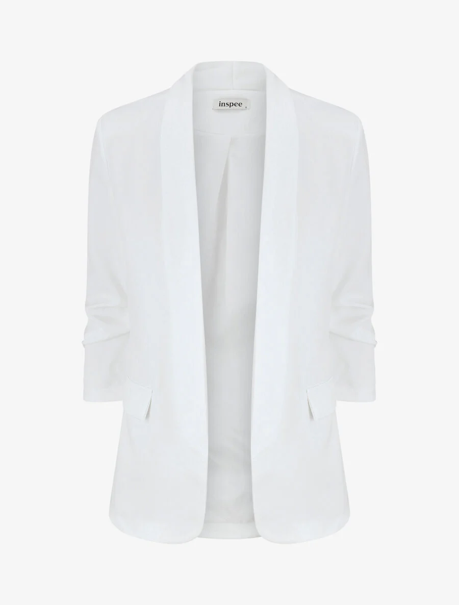Effen blazer met gerimpelde mouwen - Blanc