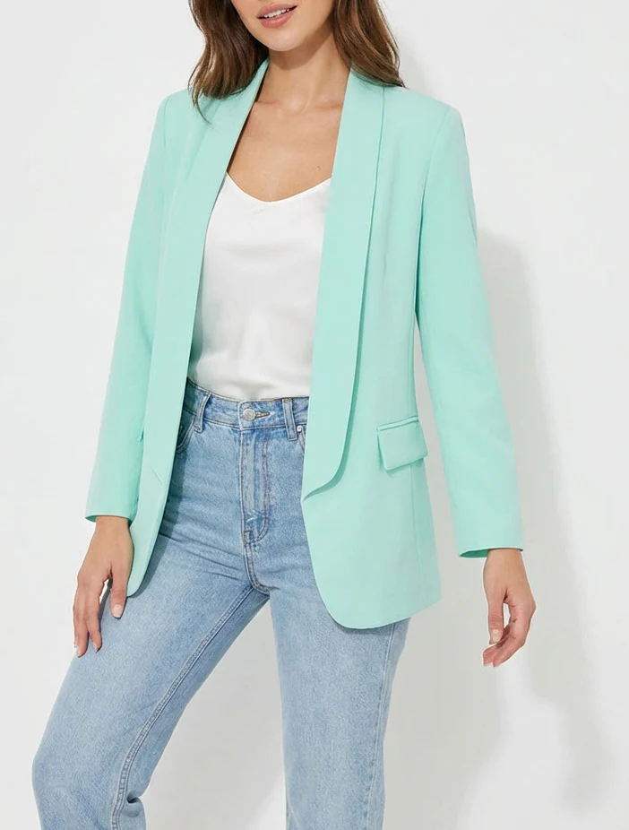 Effen blazer met lange mouwen - Watergroen - Image 4