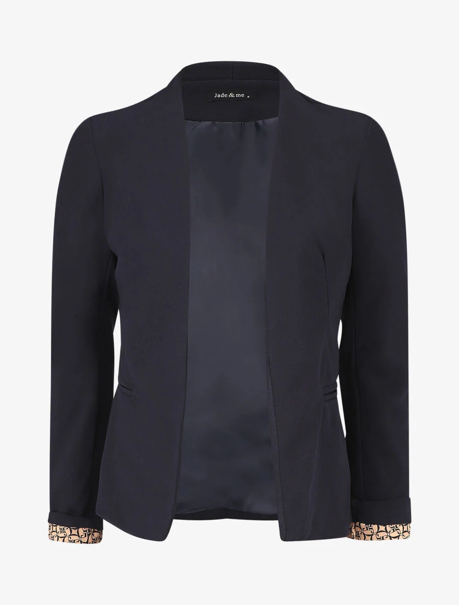 Effen blazer met revers en grafische print - Marineblauw