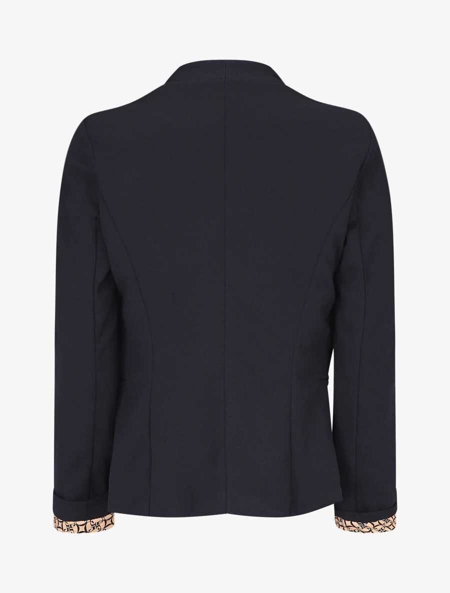 Effen blazer met revers en grafische print - Marineblauw - Image 2