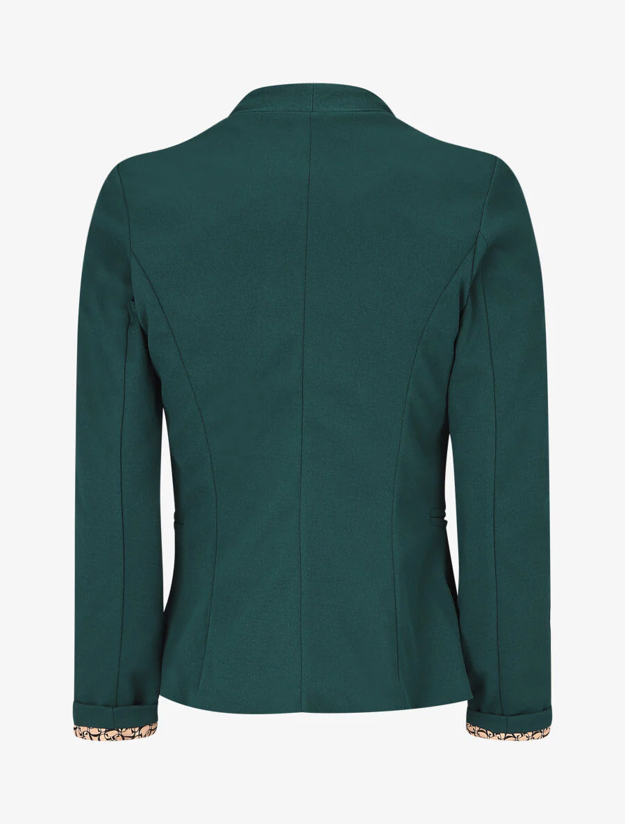 Effen blazer met revers en grafische print - dennengroen - Image 2