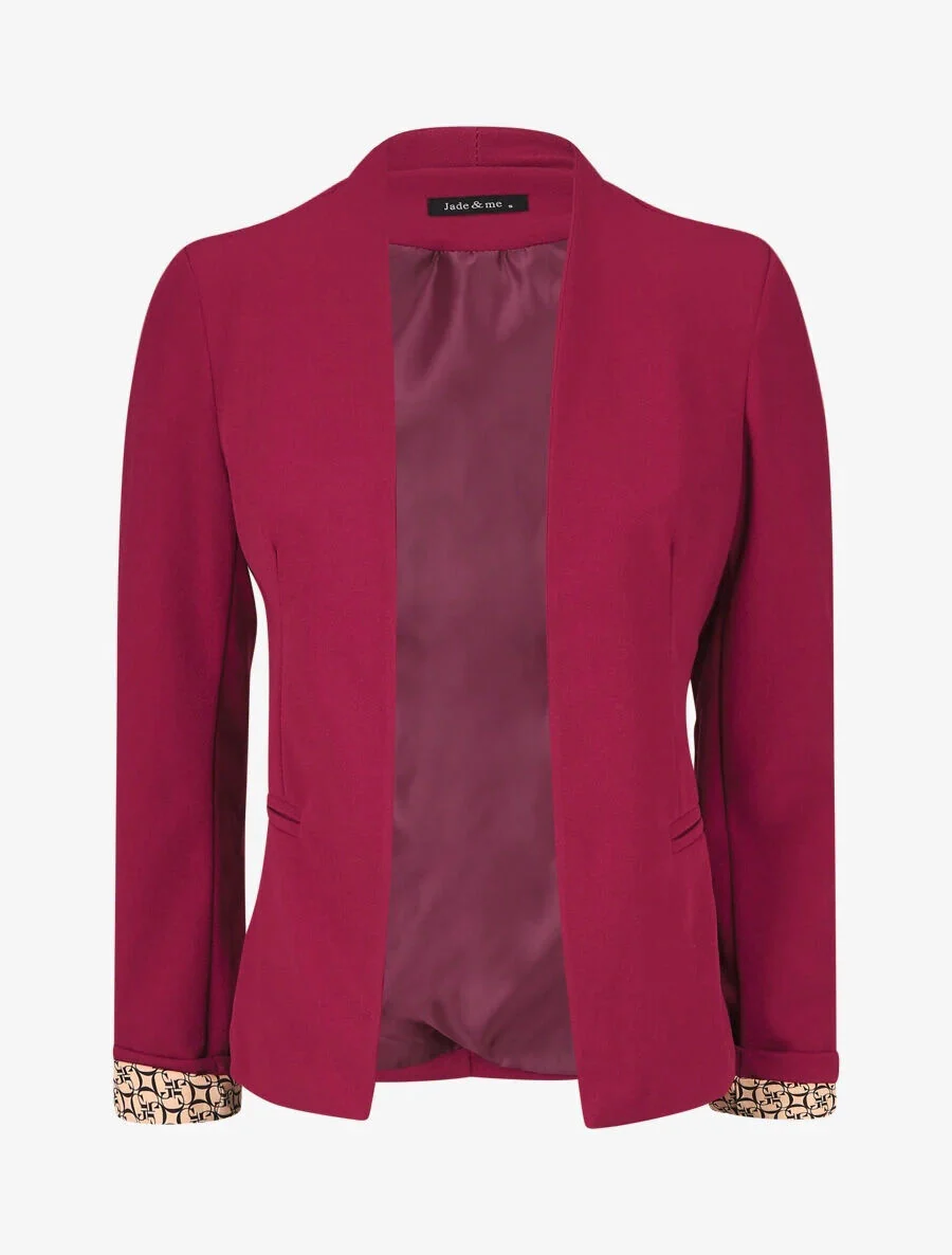 Effen blazer met revers en grafische print - Rood