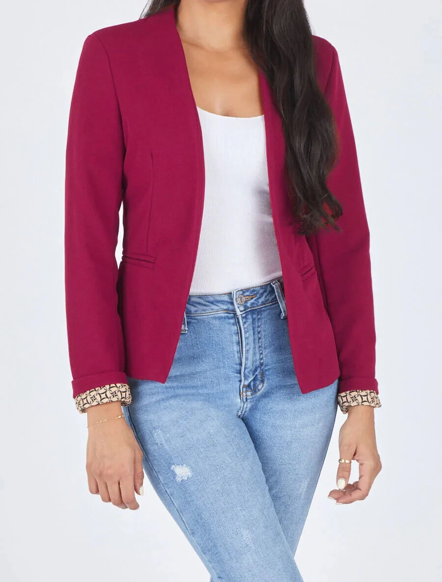 Effen blazer met revers en grafische print - Rood - Image 4