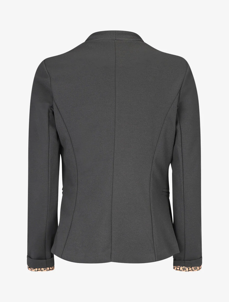 Effen blazer met revers en grafische print - Grijs - Image 2