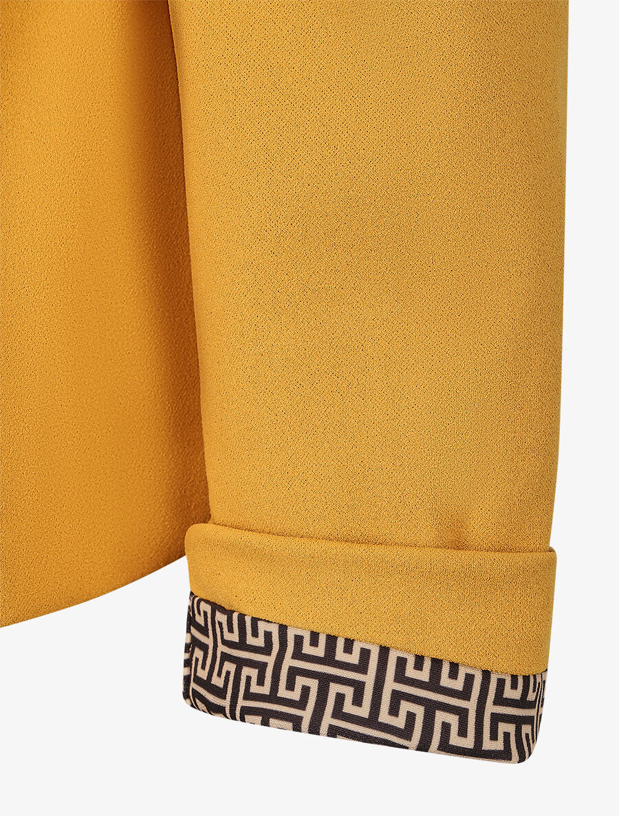 Effen blazer met revers en Griekse print - Mosterdgeel - Image 3