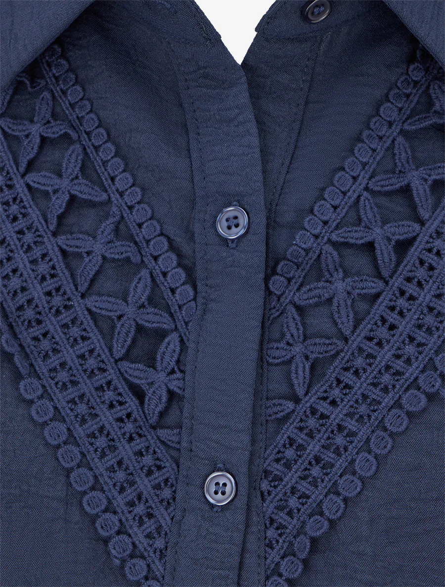 Effen blouse met borduursels - Marine - Image 3