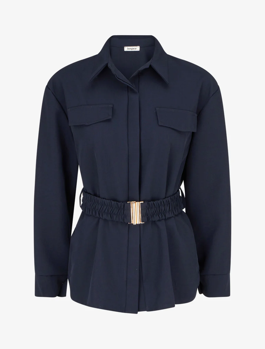 Effen blouse met ceintuur - Marine