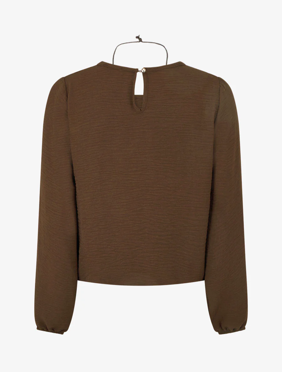 Effen blouse met elastische randen - Bruin - Image 2