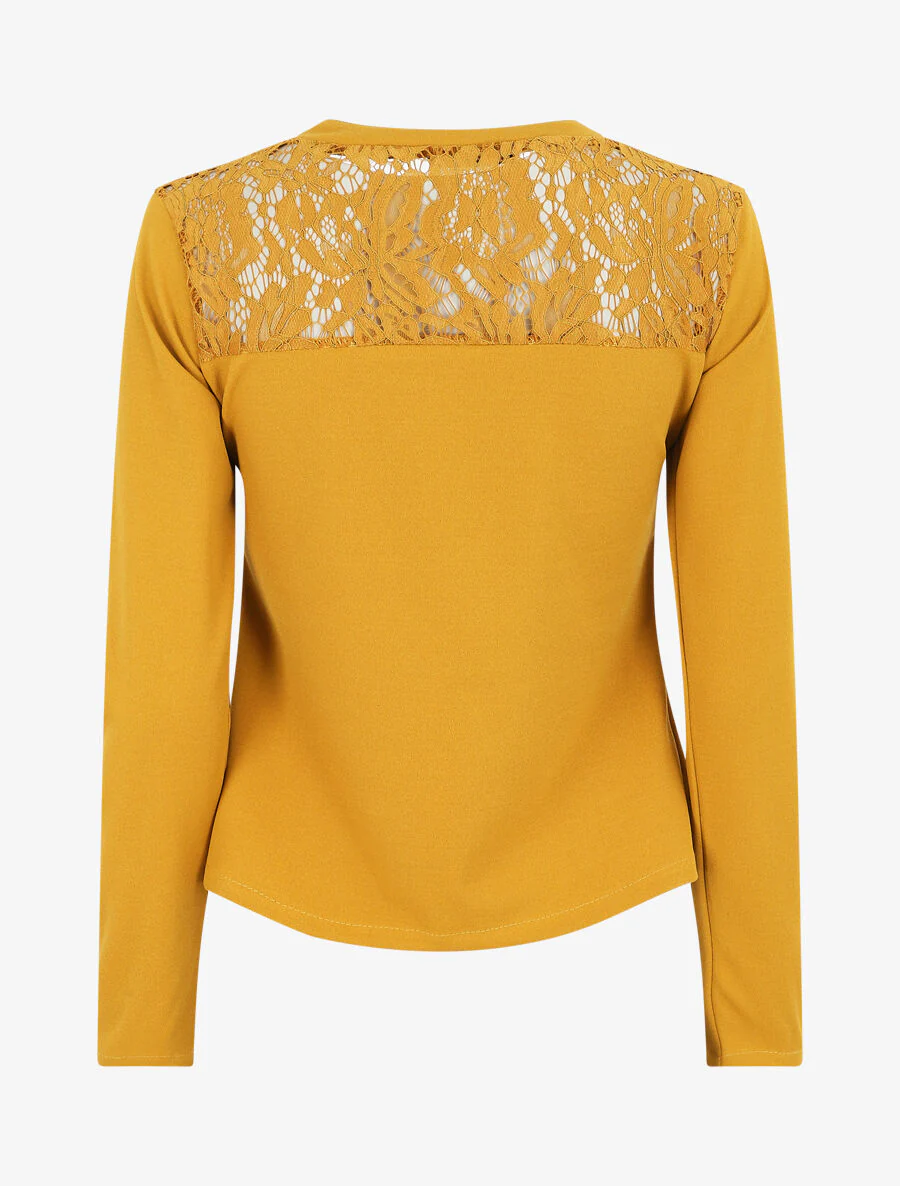 Effen blouse met kant - Mosterdgeel - Image 2