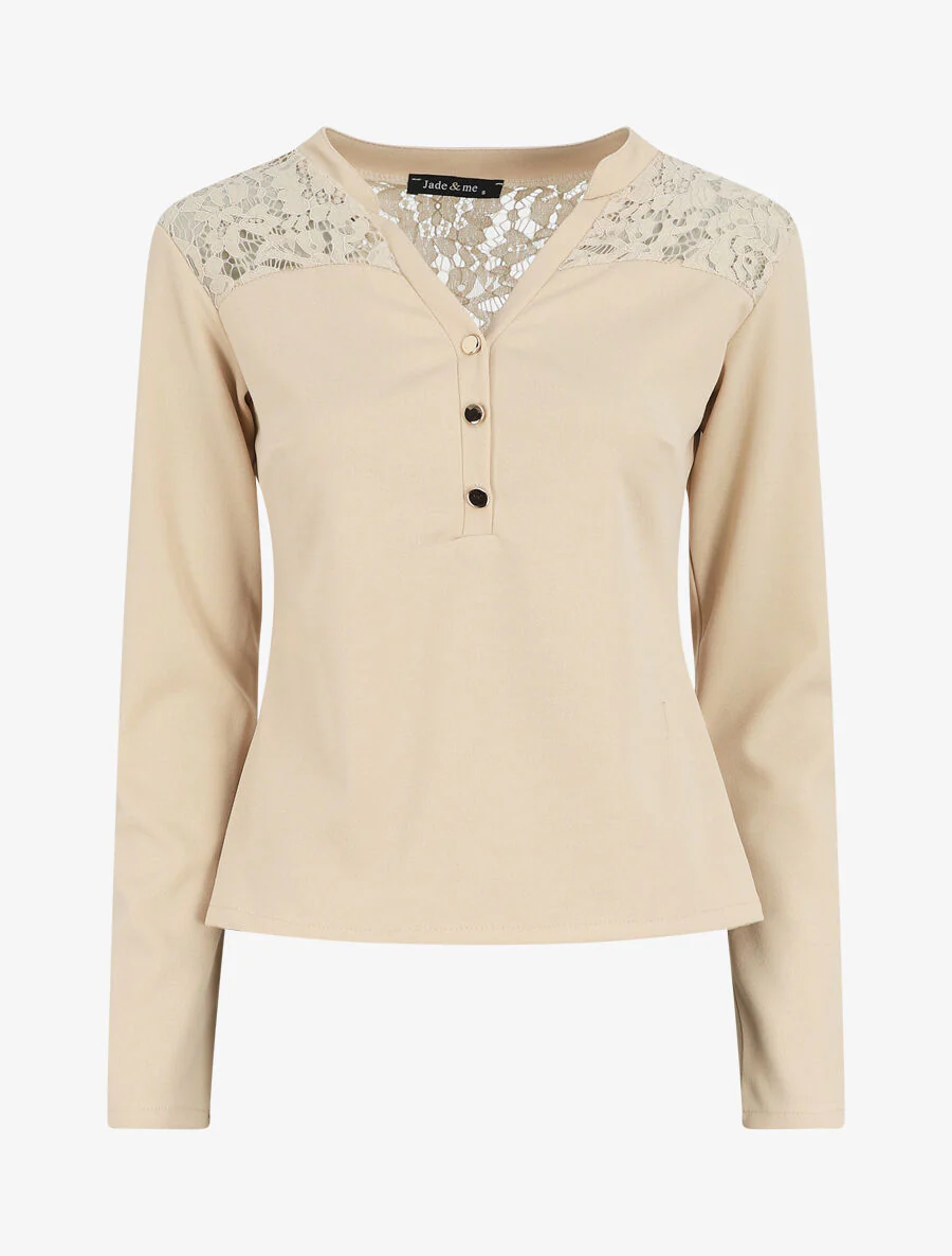 Effen blouse met kant - Beige